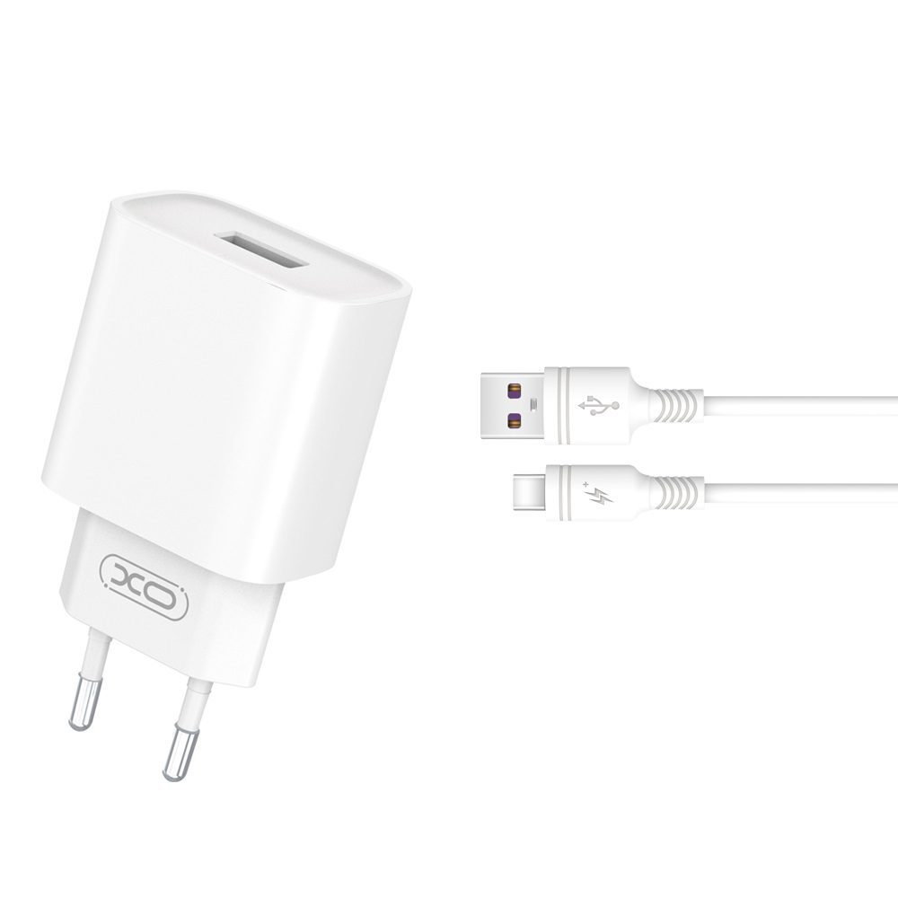 348917_oryg XO wall charger CE02D QC 3.0 18W 1x USB white + USB-C cable