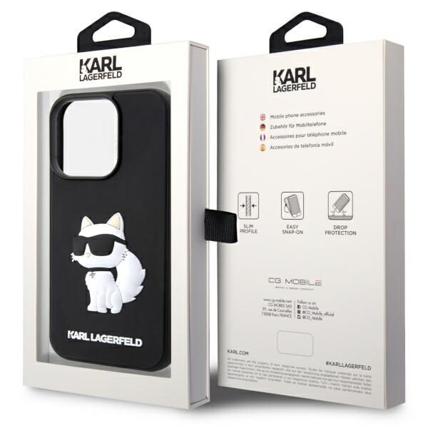 Karl Lagerfeld case for iPhone 14 Pro 6,1" KLHCP14L3DRKHNK black hardcase Rubber Choupette 3D