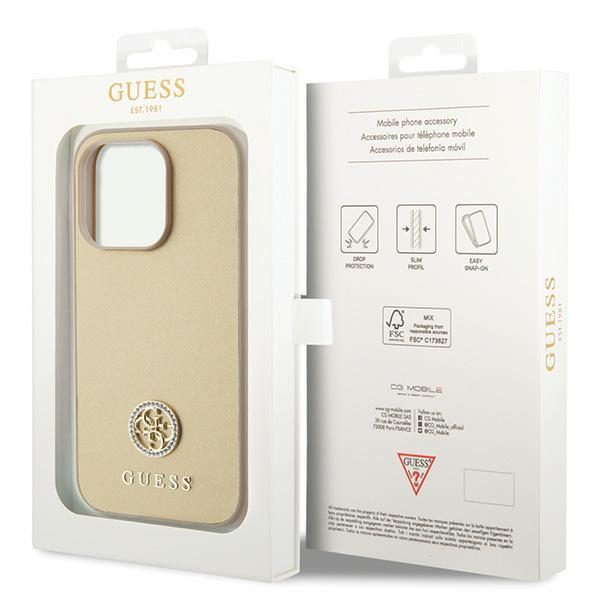 Guess case for iPhone 15 Pro 6,1" GUHCP15LPS4DGPD gold HC PU 4G Metal Logo Strass