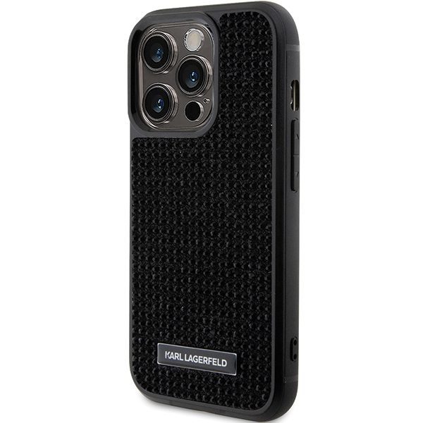 Karl Lagerfeld case for iPhone 15 Pro 6,1" KLHCP15LHDSPLK black hardcase Rhinestone Logo Metal Plate