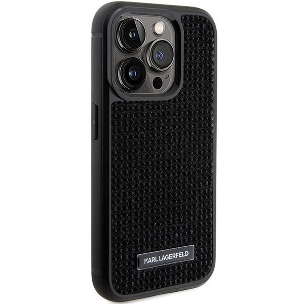 Karl Lagerfeld case for iPhone 15 Pro 6,1" KLHCP15LHDSPLK black hardcase Rhinestone Logo Metal Plate