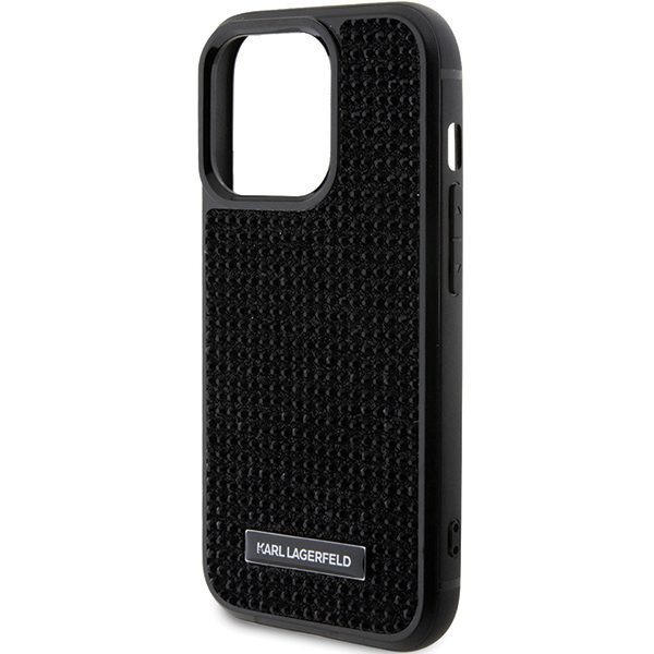 Karl Lagerfeld case for iPhone 15 Pro 6,1" KLHCP15LHDSPLK black hardcase Rhinestone Logo Metal Plate