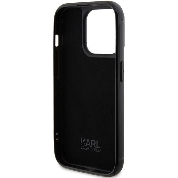 Karl Lagerfeld case for iPhone 15 Pro 6,1" KLHCP15LHDSPLK black hardcase Rhinestone Logo Metal Plate
