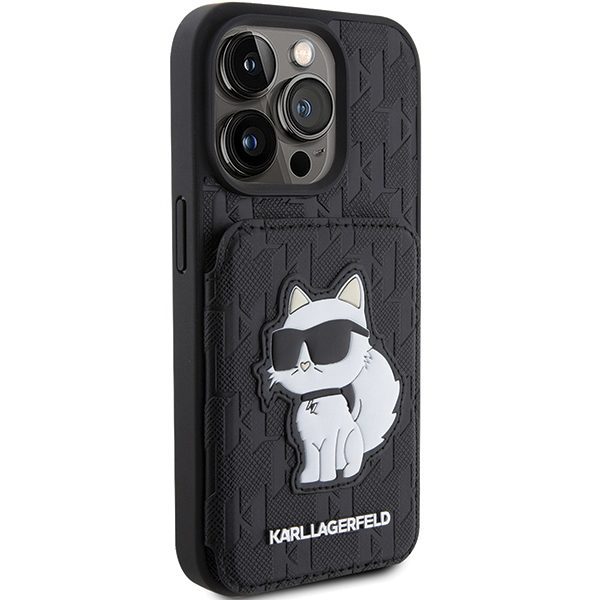 357073_oryg Karl Lagerfeld case for iPhone 15 Pro 6,1" KLHCP15LSAKCNSCK black hardcase Saffiano Cardslots and Stand Monogram Choupette