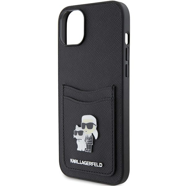 Karl Lagerfeld case for iPhone 15 6,1" KLHCP15SSAPKCNPK black hardcase Saffiano Cardslot Karl&Choupette Metal Pin