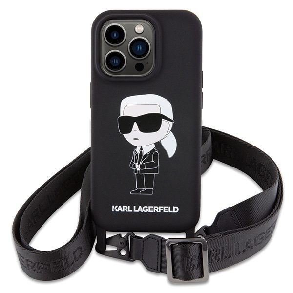 357237_oryg Karl Lagerfeld case for iPhone 15 Pro Max 6,7" KLHCP15XSCBSKNK hardcase black Crossbody Silicone Ikonik