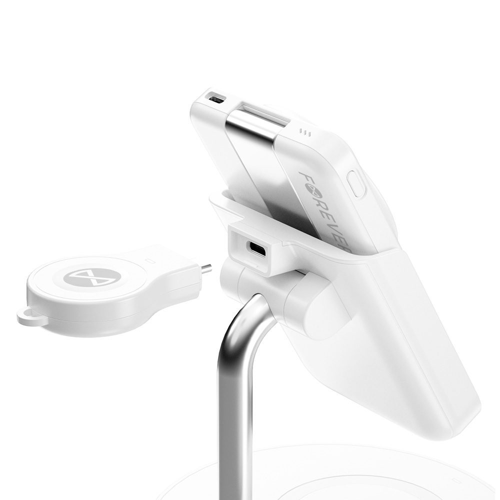 Forever MACS-100 magnetic wireless charging station with power bank white 5in1
