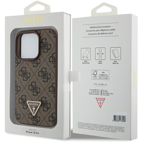 Guess case for iPhone 15 Pro 6,1" GUHCP15LP4TDPW brown hardcase Leather 4G Triangle Strass