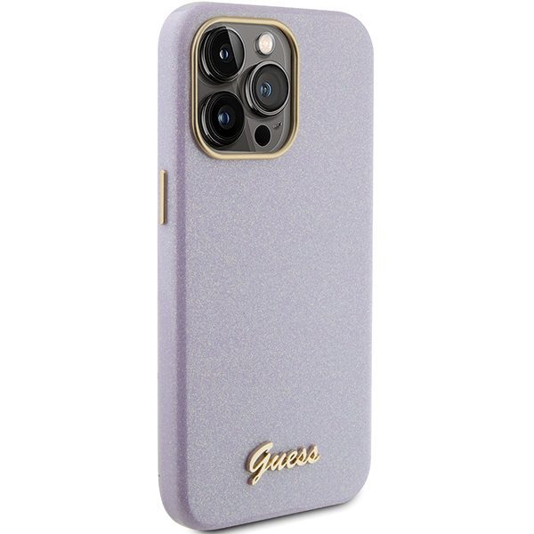 357921_oryg Guess case for iPhone 15 Pro Max 6,7" GUHCP15XPGMCSL lilac hardcase Glitter Glossy Script