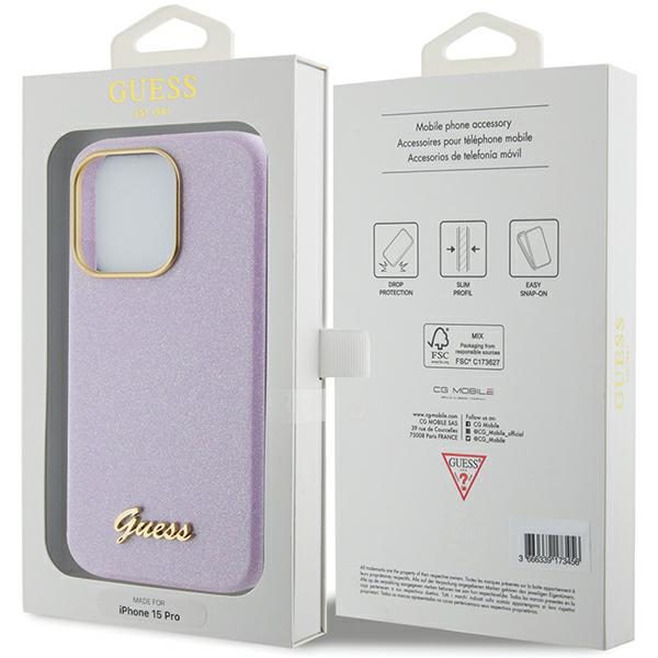 357925_oryg Guess case for iPhone 15 Pro Max 6,7" GUHCP15XPGMCSL lilac hardcase Glitter Glossy Script