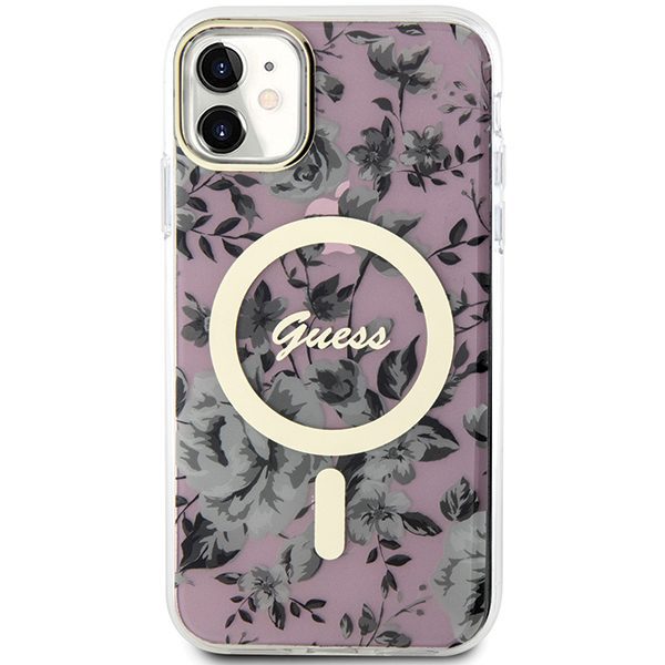 357944_oryg Guess case for iPhone 11 / XR 6.1" GUHMN61HCFWSP pink hardcase Flower MagSafe