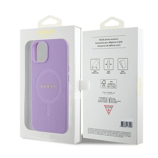 Guess case for iPhone 15 6,1" GUHMP15SPSAHMCU purple hardcase Saffiano MagSafe