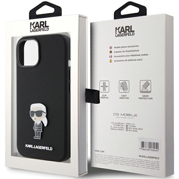 Karl Lagerfeld case for iPhone 15 6,1" KLHCP15SSMHKNPK black HC SILICONE IKONIK METAL PIN