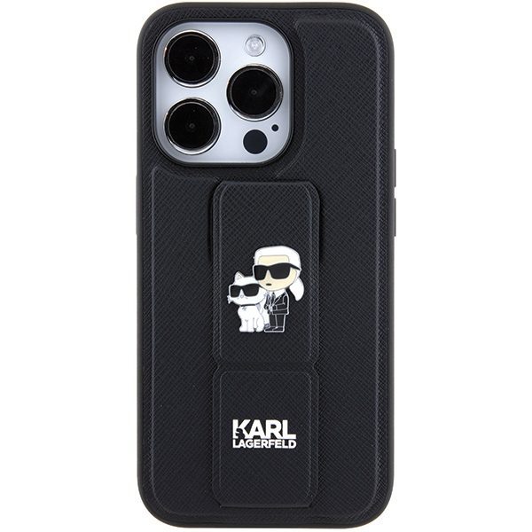 Karl Lagerfeld case for iPhone 15 Pro 6,1" KLHCP15LGSAKCPK black HC GRIPSTAND SAFFIANO KC PINS