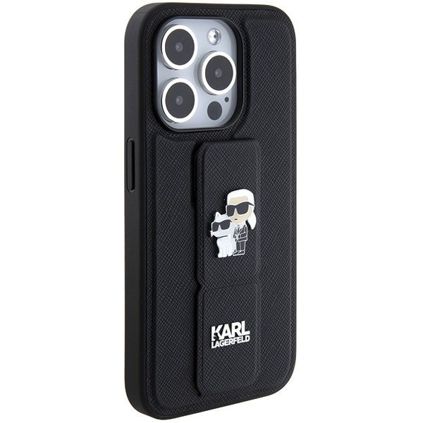 Karl Lagerfeld case for iPhone 15 Pro 6,1" KLHCP15LGSAKCPK black HC GRIPSTAND SAFFIANO KC PINS