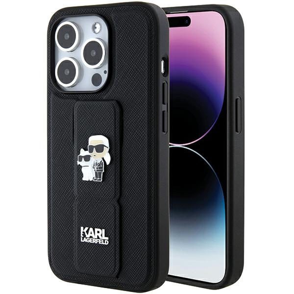 361330_oryg Karl Lagerfeld case for iPhone 15 Pro Max 6,7" KLHCP15XGSAKCPK black HC GRIPSTAND SAFFIANO KC PINS