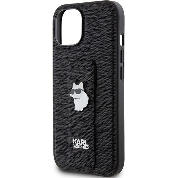 Karl Lagerfeld case for iPhone 15 6,1" KLHCP15SGSACHPK black HC GRIPSTAND SAFFIANO CHOUPETTE PINS