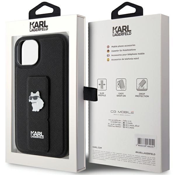 Karl Lagerfeld case for iPhone 15 6,1" KLHCP15SGSACHPK black HC GRIPSTAND SAFFIANO CHOUPETTE PINS
