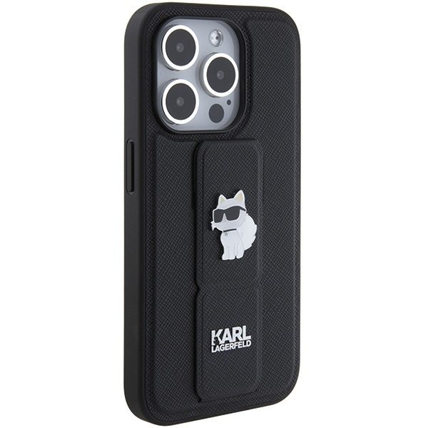 361368_oryg Karl Lagerfeld case for iPhone 15 Pro Max 6,7" KLHCP15XGSACHPK black GRIPSTAND SAFFIANO CHOUPETTE PINS