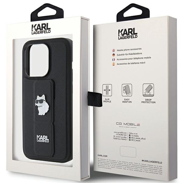 361372_oryg Karl Lagerfeld case for iPhone 15 Pro Max 6,7" KLHCP15XGSACHPK black GRIPSTAND SAFFIANO CHOUPETTE PINS