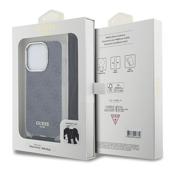 362704_oryg Guess case for iPhone 15 Pro 6,1" GUHCP15LHC4SEK black HC CROSSBODY CORD 4G PRINT