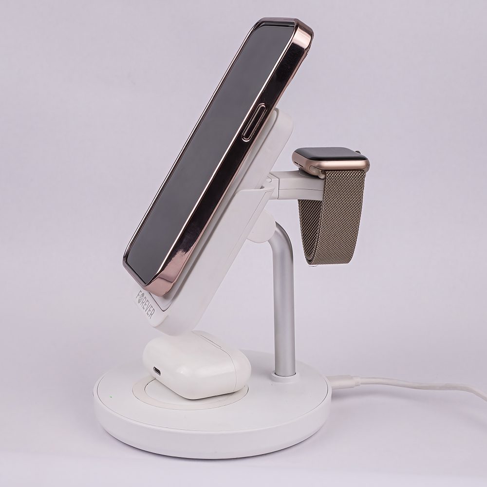 Forever MACS-100 magnetic wireless charging station with power bank white 5in1