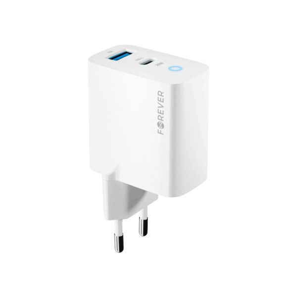 Forever TC-06-20AC PD QC charger 1x USB-C 1x USB 20W white
