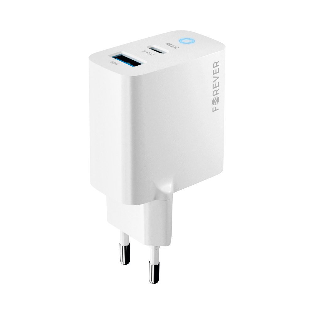 Forever TC-06-33AC GaN PD QC charger 1x USB-C 1x USB 33W white