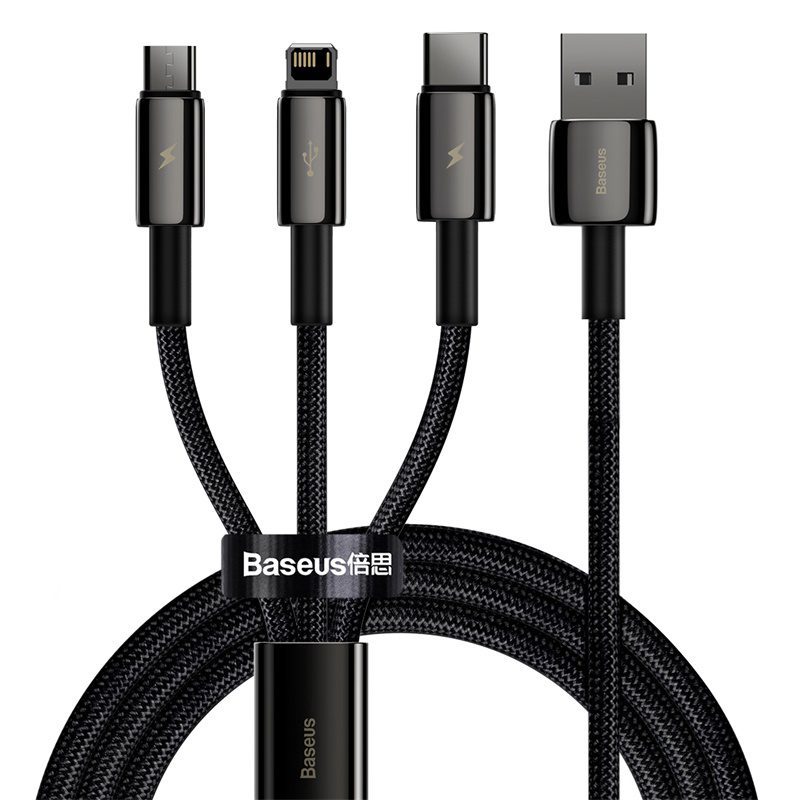 Baseus cable 3in1 Tungsten USB - micro USB + Lightning + USB-C 1,5m 3,5A black