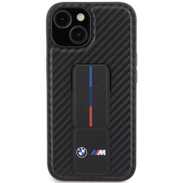 BMW case for iPhone 15 6,1" BMHCP15SGSPCCK black HC GRIP STAND PU SMOOTH AND CARBON