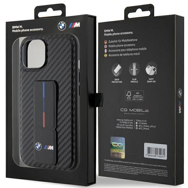 BMW case for iPhone 15 6,1" BMHCP15SGSPCCK black HC GRIP STAND PU SMOOTH AND CARBON
