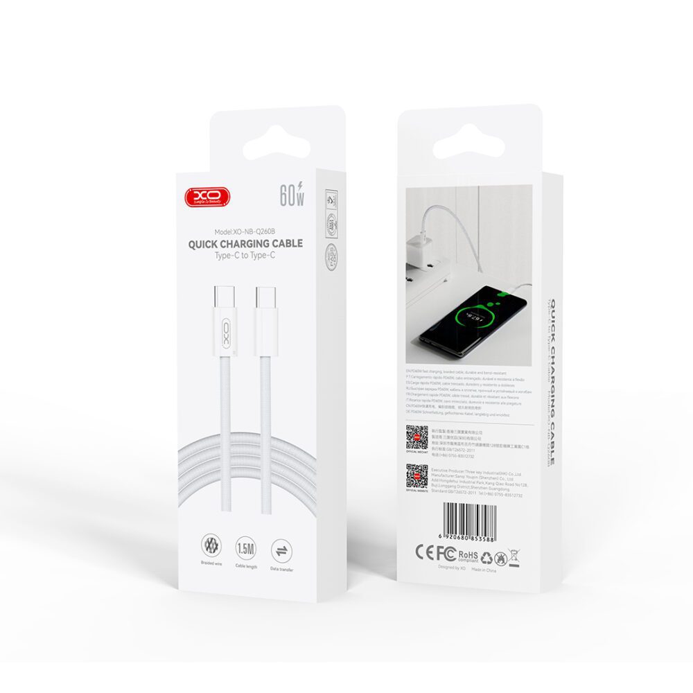XO cable NB-Q260B PD USB-C - USB-C 1,5m white 60W