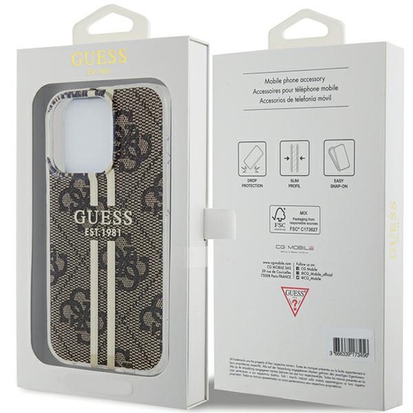 Guess case for iPhone 15 Pro Max 6,7" GUHCP15XH4PSEGW brown HC IML 4G GOLD STRIPE