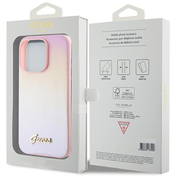 Guess case for iPhone 15 Pro 6,1" GUHCP15LPSAIRSP pink HC PU SAFFIANO IRIDESCENT SCRIPT