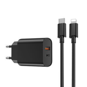 WIWU wall charger Wi-U002 PD + QC 20W 1x USB 1x USB-C black + cable USB-C - Lightning
