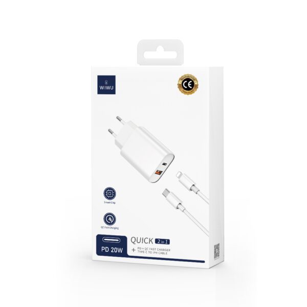 WIWU wall charger Wi-U002 PD + QC 20W 1x USB 1x USB-C black + cable USB-C - Lightning