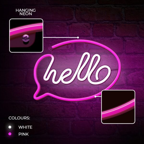 Neon LED Light HELLO pink white Bat + USB FLNE15 Forever Light