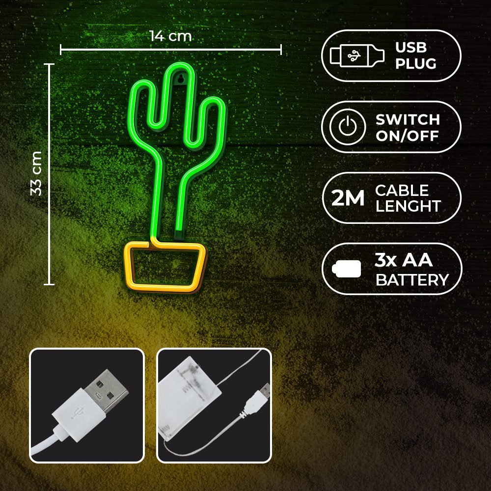 378663_oryg Neon LED Light CACTUS orange green Bat + USB FLNE02 Forever Light