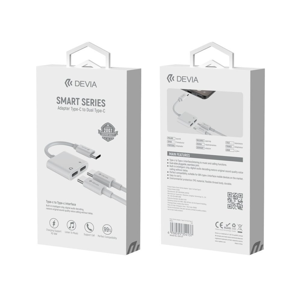 Devia adapter EC609 USB-C - USB-C (port) + USB-C (port) white