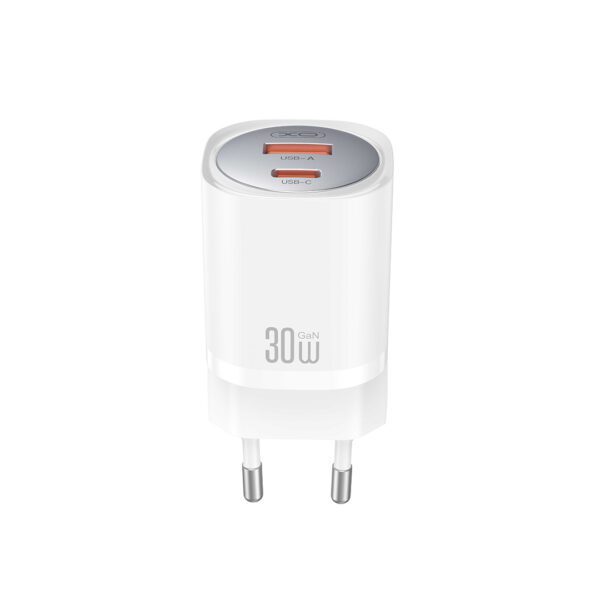 XO wall charger CE21 PD 30W 1x USB-C 1x USB white + cable USB-C - USB-C