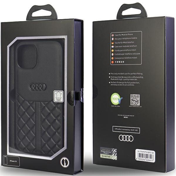 Audi case for iPhone 13 / 14 / 15 6,1" AU-TPUPCIP14-Q8/D1-BK black hardcase Genuine Leather