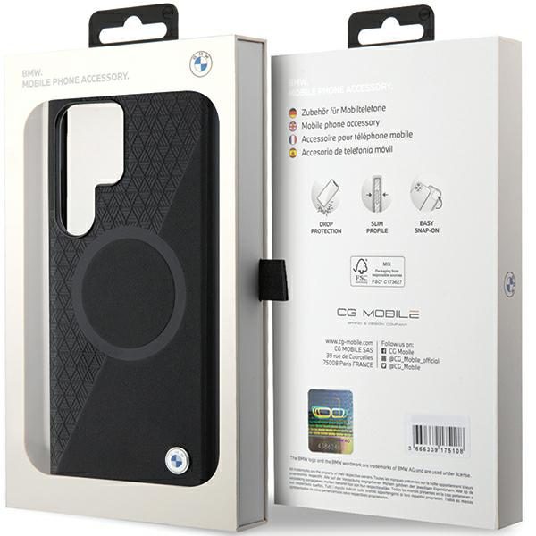 BMW case for Samsung Galaxy S24 Ultra black Signature Leather Half Textured & Circle MagSafe