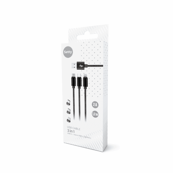 Setty 3in1 cable USB - Lightning + USB-C + microUSB 1,0 m 2A KN3W1-01 black