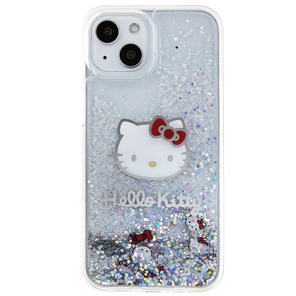 Hello Kitty case for iPhone 15 / 14 / 13 6,1" silver hardcase Liquid Glitter Charms Kitty Case Head