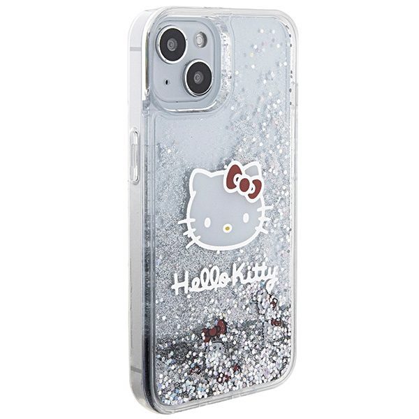 Hello Kitty case for iPhone 15 / 14 / 13 6,1" silver hardcase Liquid Glitter Charms Kitty Case Head