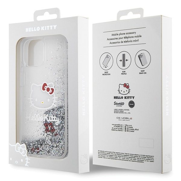 Hello Kitty case for iPhone 15 / 14 / 13 6,1" silver hardcase Liquid Glitter Charms Kitty Case Head