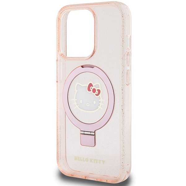 Hello Kitty case for iPhone 15 Pro 6,1" pink hardcase Ring Stand Glitter Electrop Logo MagSafe