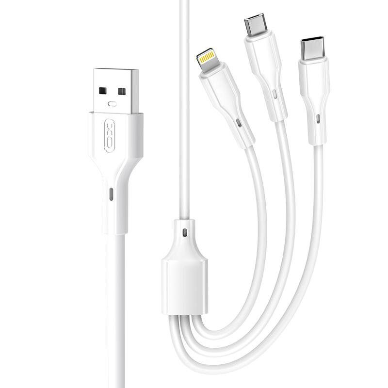 386814_oryg XO cable NB230 3w1 USB - Lightning + USB-C + microUSB 1,0m 2,4A white