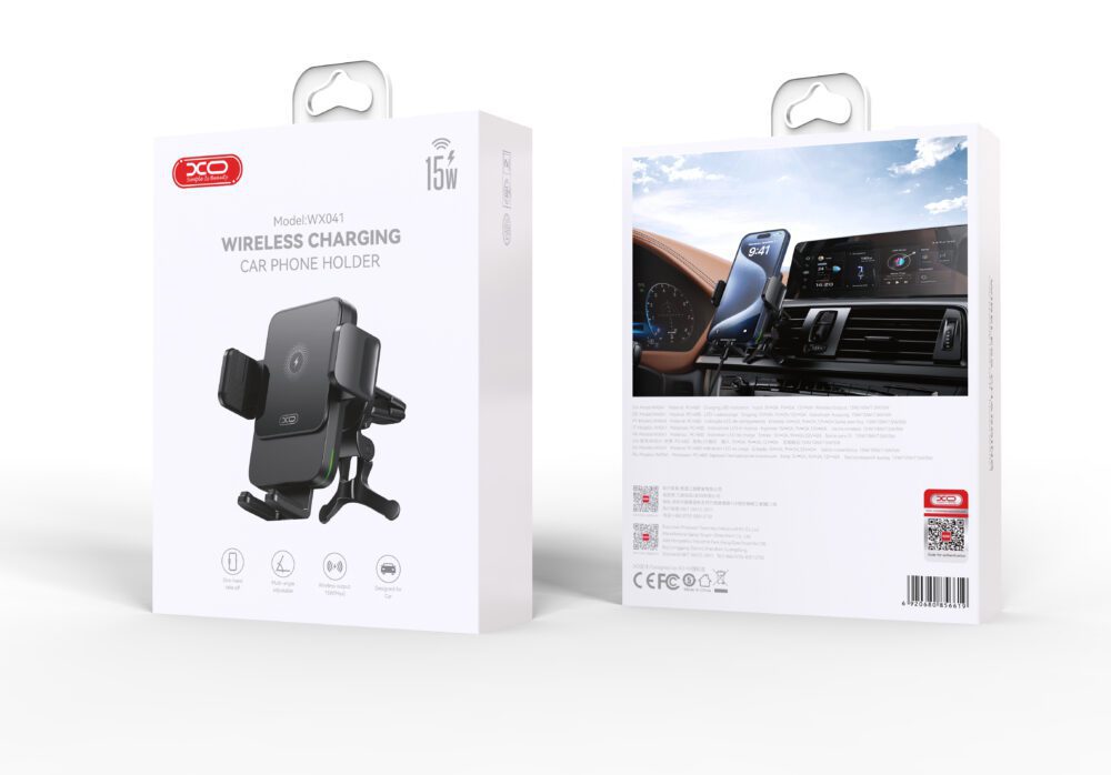 387752_oryg XO car holder WX041 with wireless inductive charger 15W black air vent