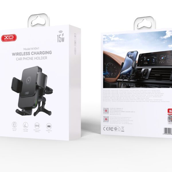 387752_oryg XO car holder WX041 with wireless inductive charger 15W black air vent